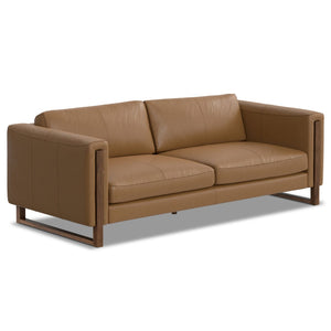 HomeRoots 83" Brown Leather Sofa with Walnut Legs - Stylish, Durable, and Comfortable 3-Seater for Any Living Room 641134