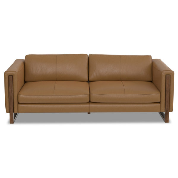 HomeRoots 83" Brown Leather Sofa with Walnut Legs - Stylish, Durable, and Comfortable 3-Seater for Any Living Room 641134