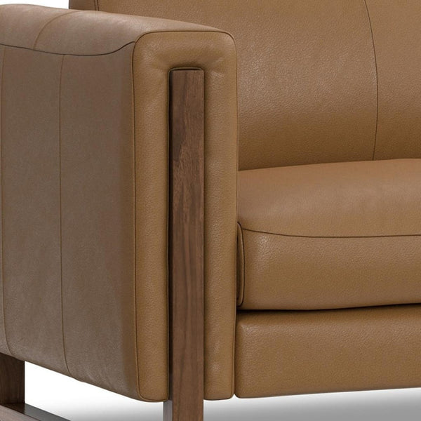 HomeRoots 83" Brown Leather Sofa with Walnut Legs - Stylish, Durable, and Comfortable 3-Seater for Any Living Room 641134