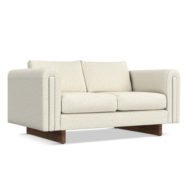 HomeRoots 61" Ivory Fabric Sofa with Stylish Walnut Legs - Compact, Comfortable Seating for Modern Spaces 641135