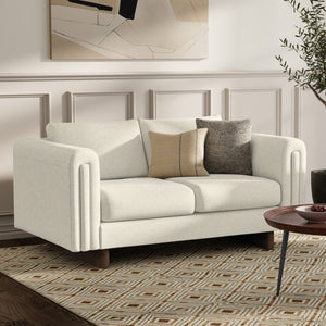 HomeRoots 61" Ivory Fabric Sofa with Stylish Walnut Legs - Compact, Comfortable Seating for Modern Spaces 641135