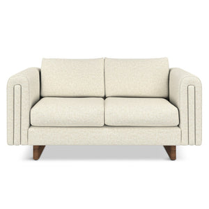 HomeRoots 61" Ivory Fabric Sofa with Stylish Walnut Legs - Compact, Comfortable Seating for Modern Spaces 641135