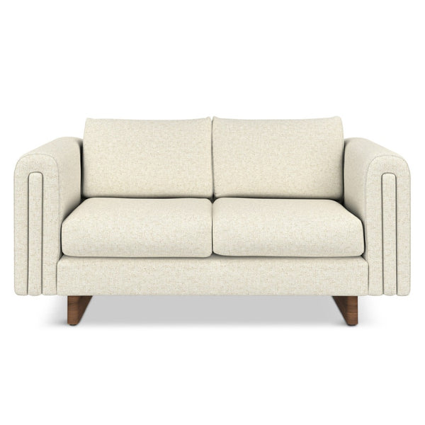 HomeRoots 61" Ivory Fabric Sofa with Stylish Walnut Legs - Compact, Comfortable Seating for Modern Spaces 641135