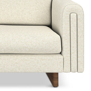 HomeRoots 61" Ivory Fabric Sofa with Stylish Walnut Legs - Compact, Comfortable Seating for Modern Spaces 641135