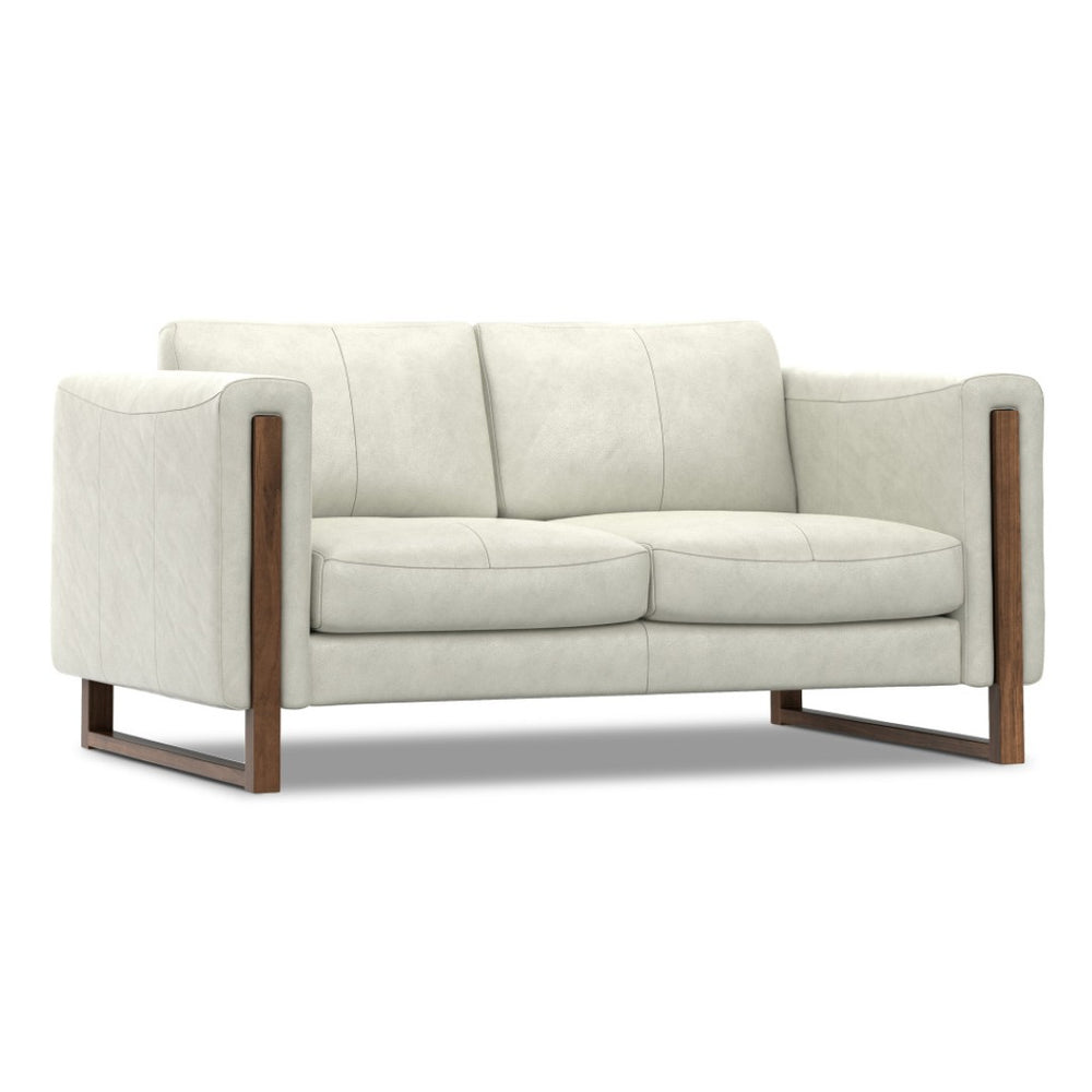HomeRoots 62" Gray Leather Sofa – Modern Design with Walnut Legs, Plush Seating for 2, and Easy Maintenance 641136