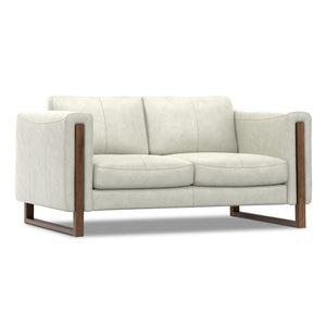 HomeRoots 62" Gray Leather Sofa – Modern Design with Walnut Legs, Plush Seating for 2, and Easy Maintenance 641136