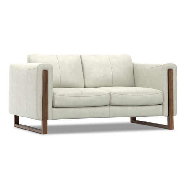 HomeRoots 62" Gray Leather Sofa – Modern Design with Walnut Legs, Plush Seating for 2, and Easy Maintenance 641136