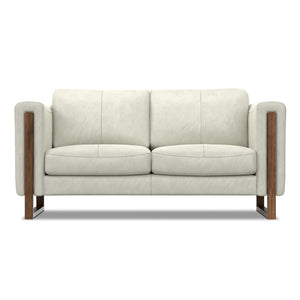 HomeRoots 62" Gray Leather Sofa – Modern Design with Walnut Legs, Plush Seating for 2, and Easy Maintenance 641136