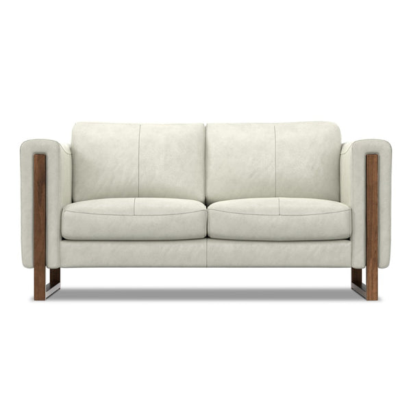 HomeRoots 62" Gray Leather Sofa – Modern Design with Walnut Legs, Plush Seating for 2, and Easy Maintenance 641136