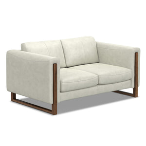 HomeRoots 62" Gray Leather Sofa – Modern Design with Walnut Legs, Plush Seating for 2, and Easy Maintenance 641136