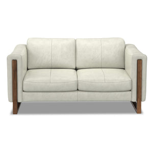HomeRoots 62" Gray Leather Sofa – Modern Design with Walnut Legs, Plush Seating for 2, and Easy Maintenance 641136