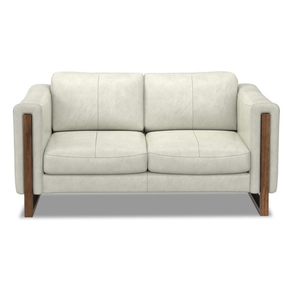 HomeRoots 62" Gray Leather Sofa – Modern Design with Walnut Legs, Plush Seating for 2, and Easy Maintenance 641136