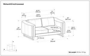 HomeRoots 62" Gray Leather Sofa – Modern Design with Walnut Legs, Plush Seating for 2, and Easy Maintenance 641136