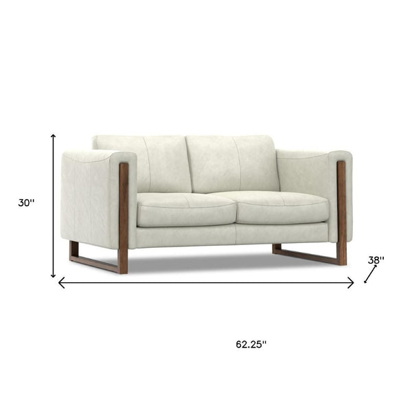 HomeRoots 62" Gray Leather Sofa – Modern Design with Walnut Legs, Plush Seating for 2, and Easy Maintenance 641136