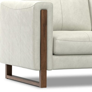 HomeRoots 62" Gray Leather Sofa – Modern Design with Walnut Legs, Plush Seating for 2, and Easy Maintenance 641136