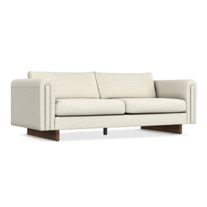 HomeRoots 84" Ivory Fabric Sofa with Walnut Legs - Stylish, Comfortable, Ready to Use, Perfect for Modern Living Rooms 641137