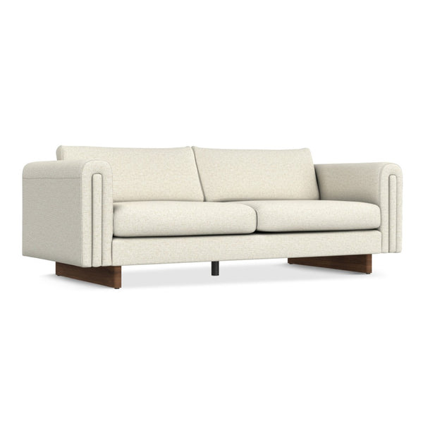 HomeRoots 84" Ivory Fabric Sofa with Walnut Legs - Stylish, Comfortable, Ready to Use, Perfect for Modern Living Rooms 641137