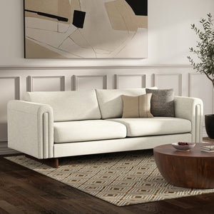 HomeRoots 84" Ivory Fabric Sofa with Walnut Legs - Stylish, Comfortable, Ready to Use, Perfect for Modern Living Rooms 641137