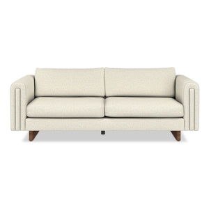 HomeRoots 84" Ivory Fabric Sofa with Walnut Legs - Stylish, Comfortable, Ready to Use, Perfect for Modern Living Rooms 641137