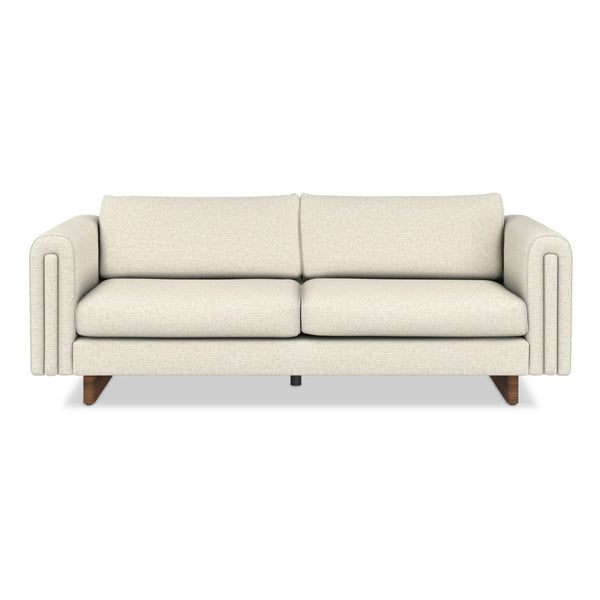 HomeRoots 84" Ivory Fabric Sofa with Walnut Legs - Stylish, Comfortable, Ready to Use, Perfect for Modern Living Rooms 641137