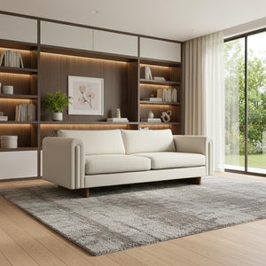 HomeRoots 84" Ivory Fabric Sofa with Walnut Legs - Stylish, Comfortable, Ready to Use, Perfect for Modern Living Rooms 641137