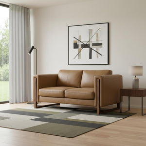 HomeRoots 62" Brown Leather Sofa - Stylish Compact Seating with Tufted Design, Walnut Legs & Easy Care Cushions 641138