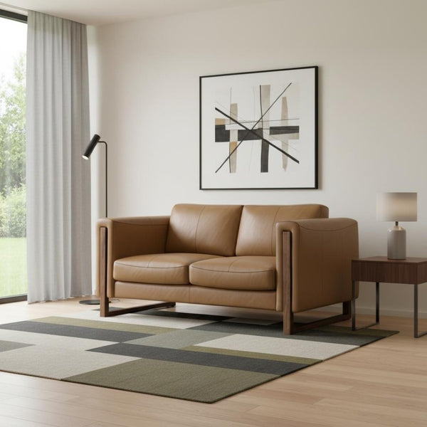 HomeRoots 62" Brown Leather Sofa - Stylish Compact Seating with Tufted Design, Walnut Legs & Easy Care Cushions 641138