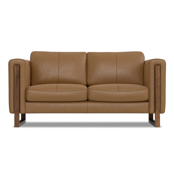 HomeRoots 62" Brown Leather Sofa - Stylish Compact Seating with Tufted Design, Walnut Legs & Easy Care Cushions 641138