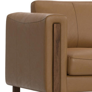 HomeRoots 62" Brown Leather Sofa - Stylish Compact Seating with Tufted Design, Walnut Legs & Easy Care Cushions 641138