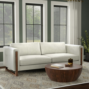 HomeRoots 83" Luxurious Gray Leather Sofa with Sturdy Wood Frame - Comfort and Style for Modern Living Spaces 641139