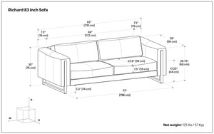 HomeRoots 83" Luxurious Gray Leather Sofa with Sturdy Wood Frame - Comfort and Style for Modern Living Spaces 641139