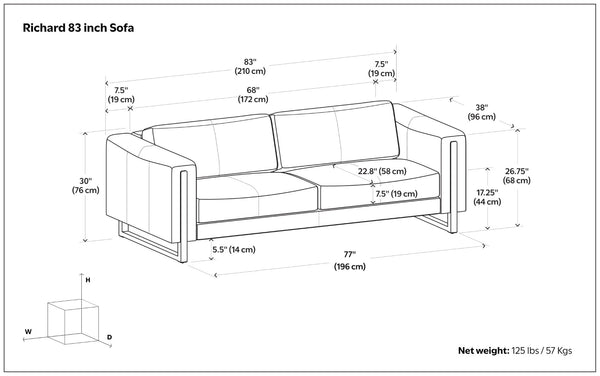HomeRoots 83" Luxurious Gray Leather Sofa with Sturdy Wood Frame - Comfort and Style for Modern Living Spaces 641139