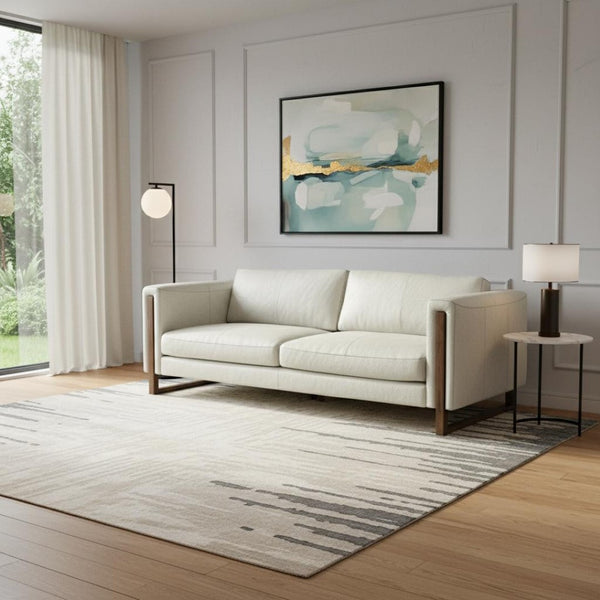 HomeRoots 83" Luxurious Gray Leather Sofa with Sturdy Wood Frame - Comfort and Style for Modern Living Spaces 641139