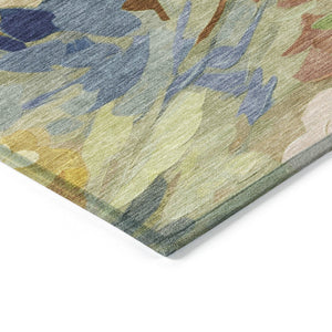 HomeRoots 5' Washable Floral Area Rug in Artichoke Green, Yellow & Blue - Perfect for Indoor & Outdoor Spaces! 641141