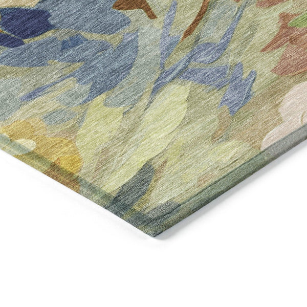 HomeRoots 5' Washable Floral Area Rug in Artichoke Green, Yellow & Blue - Perfect for Indoor & Outdoor Spaces! 641141