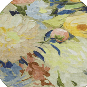 HomeRoots 8' Vibrant Floral Area Rug in Artichoke Green, Yellow & Blue - Washable for Indoor/Outdoor Use 641142
