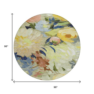 HomeRoots 8' Vibrant Floral Area Rug in Artichoke Green, Yellow & Blue - Washable for Indoor/Outdoor Use 641142