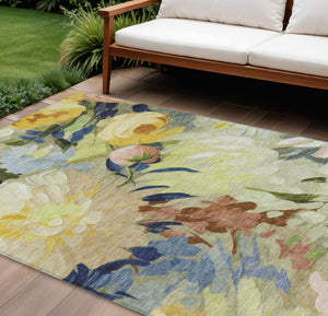 HomeRoots 8' X 10' Washable Indoor/Outdoor Area Rug in Artichoke Green, Yellow & Blue for High-Traffic Spaces 641143