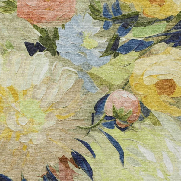 HomeRoots 10' Vibrant Artichoke Green Yellow Blue Floral Washable Area Rug for Indoor & Outdoor Spaces 641145
