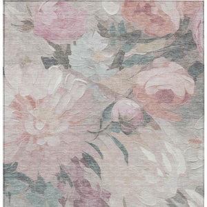 HomeRoots 5' X 8' Washable Beige Pink Ivory Floral Area Rug - Stylish, Durable Design for Indoor & Outdoor Use 641147
