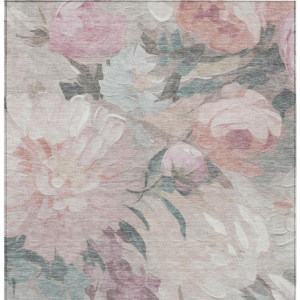 HomeRoots 5' X 8' Washable Beige Pink Ivory Floral Area Rug - Stylish, Durable Design for Indoor & Outdoor Use 641147