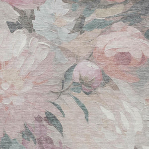 HomeRoots 5' X 8' Washable Beige Pink Ivory Floral Area Rug - Stylish, Durable Design for Indoor & Outdoor Use 641147