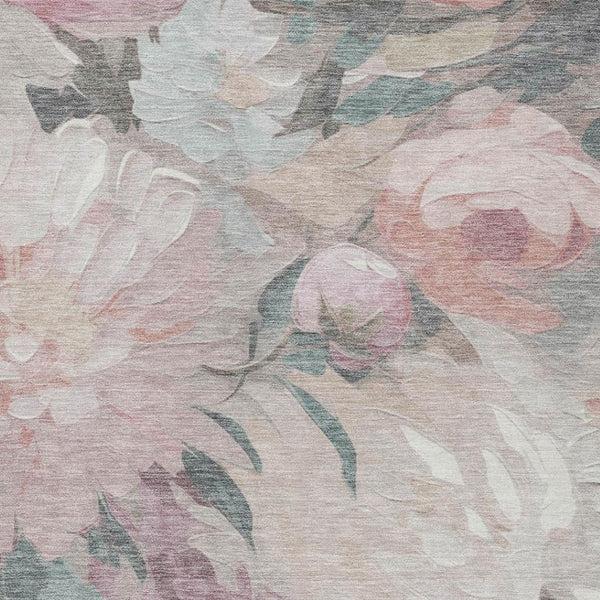 HomeRoots 5' X 8' Washable Beige Pink Ivory Floral Area Rug - Stylish, Durable Design for Indoor & Outdoor Use 641147