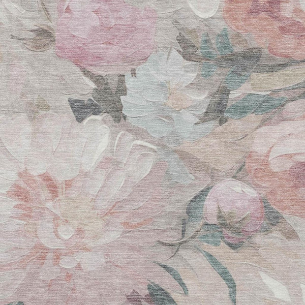 HomeRoots 5' X 8' Washable Beige Pink Ivory Floral Area Rug - Stylish, Durable Design for Indoor & Outdoor Use 641147