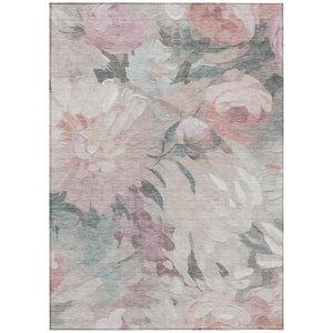 HomeRoots 5' X 8' Washable Beige Pink Ivory Floral Area Rug - Stylish, Durable Design for Indoor & Outdoor Use 641147