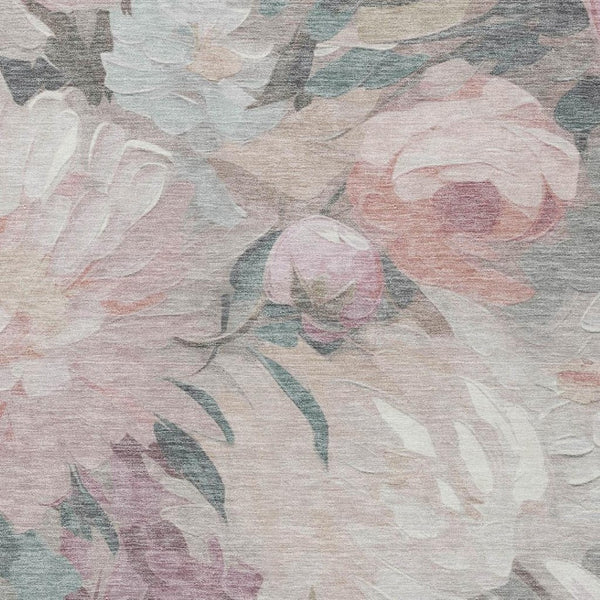 HomeRoots 5' X 8' Washable Beige Pink Ivory Floral Area Rug - Stylish, Durable Design for Indoor & Outdoor Use 641147