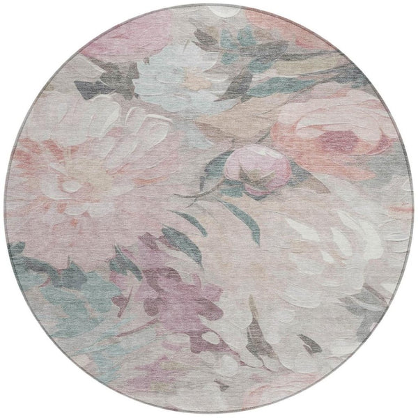 HomeRoots 8' Round Floral Washable Area Rug in Beige, Pink & Ivory - Perfect for Indoor & Outdoor Use! 641148