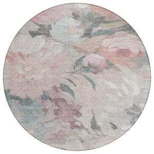 HomeRoots 8' Round Floral Washable Area Rug in Beige, Pink & Ivory - Perfect for Indoor & Outdoor Use! 641148