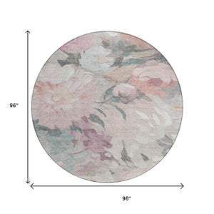HomeRoots 8' Round Floral Washable Area Rug in Beige, Pink & Ivory - Perfect for Indoor & Outdoor Use! 641148