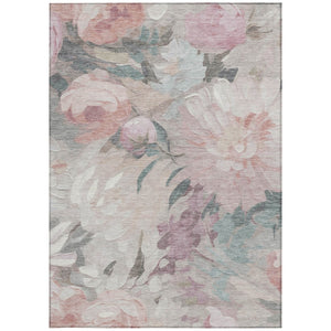 HomeRoots 8' X 10' Washable Indoor Outdoor Area Rug - Timeless Floral Design in Beige, Pink & Ivory Tones 641149